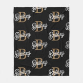 モダンモノグラエレガントム名ブラック・金ゴールド・スクリプト フリースブランケット (正面)