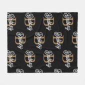 モダンモノグラエレガントム名ブラック・金ゴールド・スクリプト フリースブランケット (正面(横))