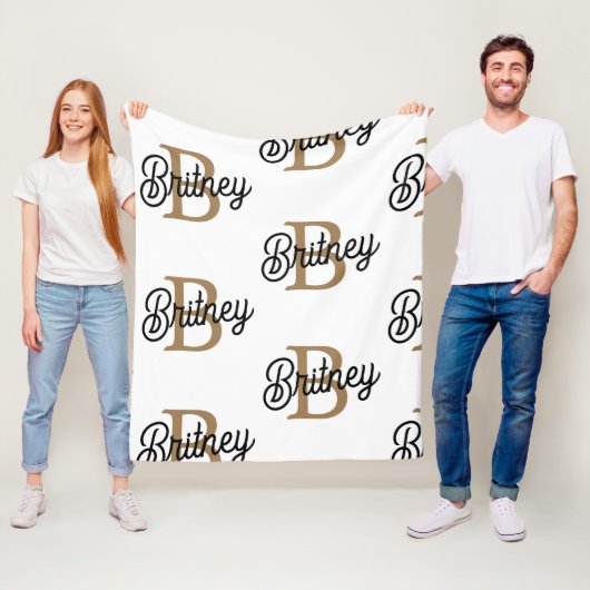 モダンモノグラエレガントム名ブラック・金ゴールド・スクリプト フリースブランケット (インサイチュ)