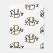 モダンモノグラエレガントム名ブラック・金ゴールド・スクリプト フリースブランケット (正面)