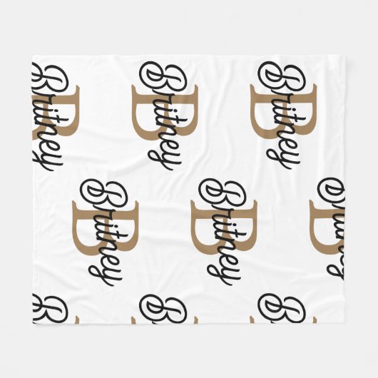 モダンモノグラエレガントム名ブラック・金ゴールド・スクリプト フリースブランケット (正面(横))