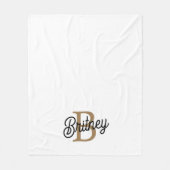 モダンモノグラエレガントム名ブラック・金ゴールド・スクリプト フリースブランケット (正面)