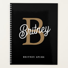 モダンモノグラエレガントム名ブラック・金ゴールド・スクリプト プランナー手帳