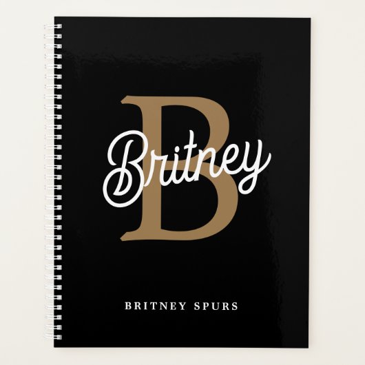 モダンモノグラエレガントム名ブラック・金ゴールド・スクリプト プランナー手帳 (正面)