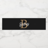 モダンモノグラエレガントム名ブラック・金ゴールド・スクリプト ペットボトルラベル (シングルラベル)