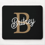 モダンモノグラエレガントム名ブラック・金ゴールド・スクリプト マウスパッド (正面)