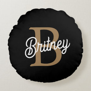 モダンモノグラエレガントム名ブラック・金ゴールド・スクリプト ラウンドクッション