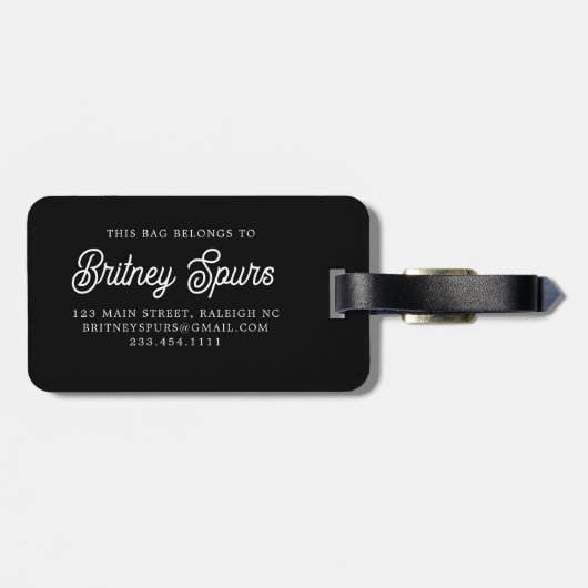 モダンモノグラエレガントム名ブラック・金ゴールド・スクリプト ラゲッジタグ (裏面横)
