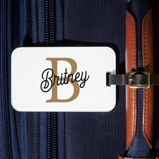 モダンモノグラエレガントム名ブラック・金ゴールド・スクリプト ラゲッジタグ (正面インサイチュ4)