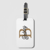 モダンモノグラエレガントム名ブラック・金ゴールド・スクリプト ラゲッジタグ (正面縦)