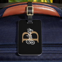 モダンモノグラエレガントム名ブラック・金ゴールド・スクリプト ラゲッジタグ