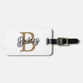 モダンモノグラエレガントム名ブラック・金ゴールド・スクリプト ラゲッジタグ (正面横)