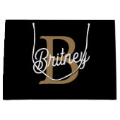 モダンモノグラエレガントム名ブラック・金ゴールド・スクリプト ラージペーパーバッグ (正面)