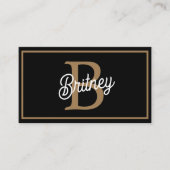 モダンモノグラエレガントム名ブラック・金ゴールド・スクリプト 名刺 (正面)