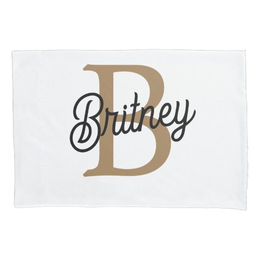 モダンモノグラエレガントム名ブラック・金ゴールド・スクリプト 枕カバー (正面)