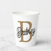 モダンモノグラエレガントム名ブラック・金ゴールド・スクリプト 紙コップ (裏面)