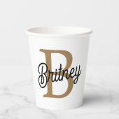 モダンモノグラエレガントム名ブラック・金ゴールド・スクリプト 紙コップ (正面)