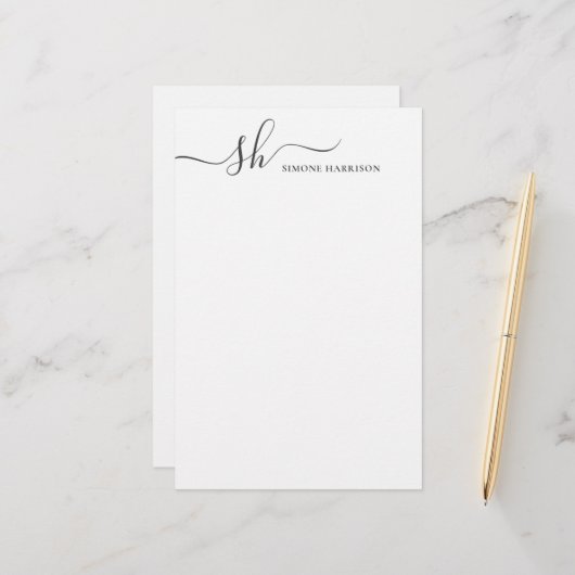 モダンモノグラエレガントム書パーソナライズされた 便箋 (正面/裏面インサイチュ)
