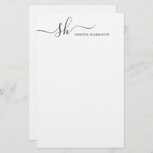 モダンモノグラエレガントム書パーソナライズされた 便箋 (正面/裏面)