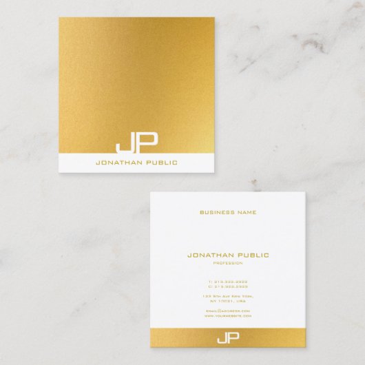 モダンモノグラエレガントム金ゴールドプロフェッショナル スクエア名刺 (正面/裏面)
