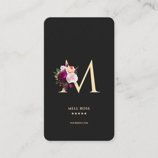 モダンモノグラエレガントムMフローラブラック金ゴールド 名刺 (正面)