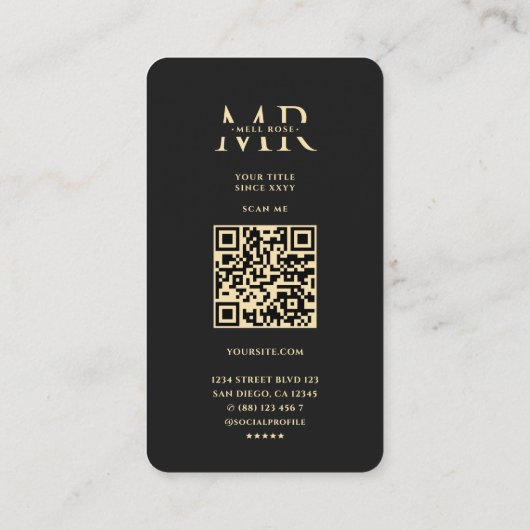 モダンモノグラエレガントムMフローラブラック金ゴールド 名刺 (裏面)