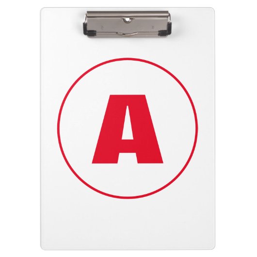 モダンモノグラスタイリッシュム赤イニシャル文字（白） クリップボード (正面)