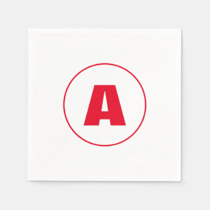 モダンモノグラスタイリッシュム赤イニシャル文字（白） スタンダードカクテルナプキン
