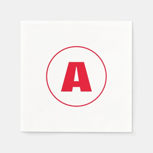 モダンモノグラスタイリッシュム赤イニシャル文字（白） スタンダードカクテルナプキン (正面)