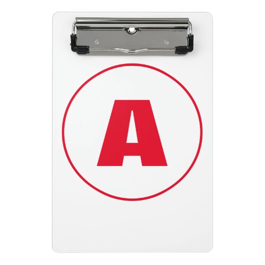 モダンモノグラスタイリッシュム赤イニシャル文字（白） ミニクリップボード (正面)