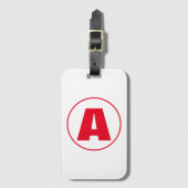 モダンモノグラスタイリッシュム赤イニシャル文字（白） ラゲッジタグ (正面縦)