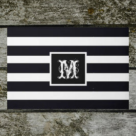 モダンモノグラムのイニシャルエレガント白黒 ドアマット