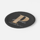 モダンモノグラムのイニシャル名パーソナライズされた ペーパープレート (アングル)