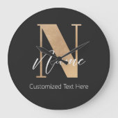 モダンモノグラムのイニシャル名パーソナライズされた ラージ壁時計 (正面)