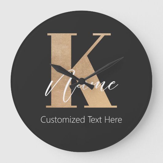 モダンモノグラムのイニシャル名パーソナライズされた ラージ壁時計 (正面)