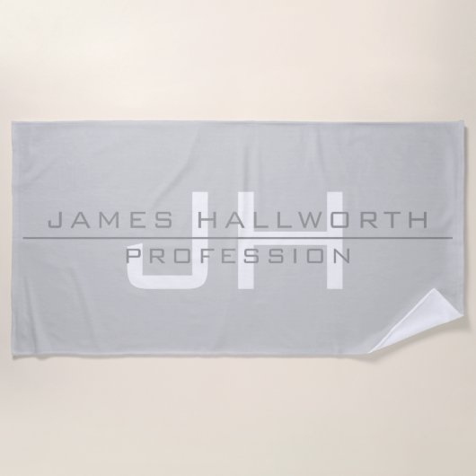 モダンモノグラムのイニシャル(または他の文字)グレー ビーチタオル (正面)