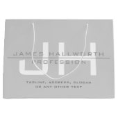 モダンモノグラムのイニシャル(または他の文字)グレー ラージペーパーバッグ (正面)