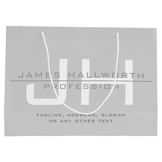 モダンモノグラムのイニシャル(または他の文字)グレー ラージペーパーバッグ (裏面)