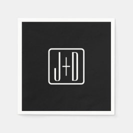 モダンモノグラムのイニシャル | ブラック&ホワイト スタンダードカクテルナプキン