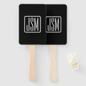 モダンモノグラムのイニシャル | ブラック&ホワイト ハンドファン (正面&裏面)