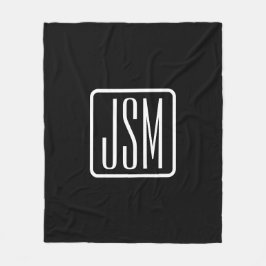 モダンモノグラムのイニシャル | ブラック&ホワイト フリースブランケット