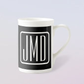 モダンモノグラムのイニシャル | ブラック&ホワイト ボーンチャイナマグカップ