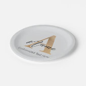 モダンモノグラムのイニシャルA名パーソナライズされた ペーパープレート (アングル)