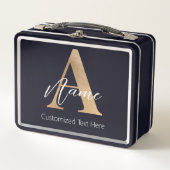 モダンモノグラムのイニシャルA名パーソナライズされた メタルランチボックス (正面)