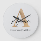 モダンモノグラムのイニシャルA名パーソナライズされた ラージ壁時計 (正面)