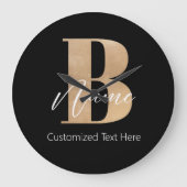 モダンモノグラムのイニシャルB名パーソナライズされた ラージ壁時計 (正面)