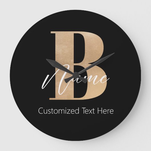 モダンモノグラムのイニシャルB名パーソナライズされた ラージ壁時計 (正面)