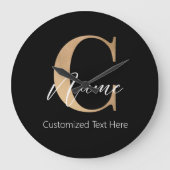 モダンモノグラムのイニシャルCおよび名前パーソナライズされた ラージ壁時計 (正面)
