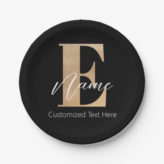モダンモノグラムのイニシャルE名パーソナライズされた ペーパープレート (正面)