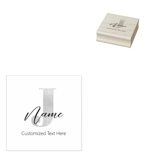 モダンモノグラムのイニシャルJ名パーソナライズされた ラバースタンプ (押印)